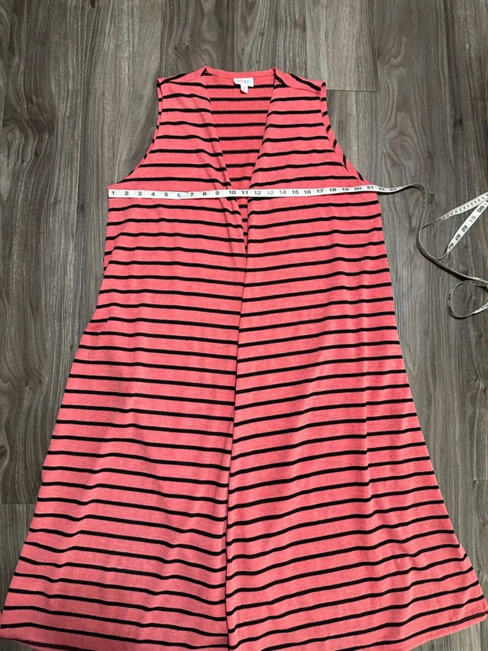 LuLaRoe Coral and Black Striped Sleeveless Duster